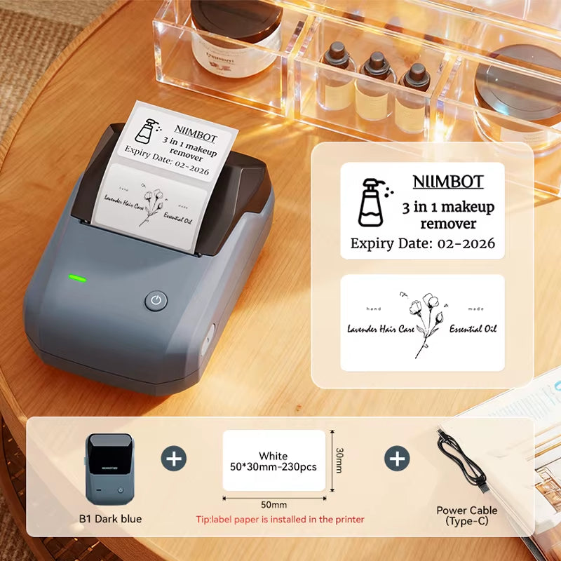 B1 Portable Thermal Printer with Tapes 2 Inch Adhesive Label Printer Mini Bluetooth Sticker Maker Support Smartphones PC