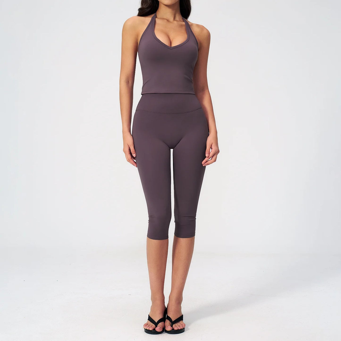 Sports Set Two Pieces Yoga Set Women'S Sports Set Quick Drying Short Sleeve Fitness Set Gym Running Slim Capri Pants Sportswear