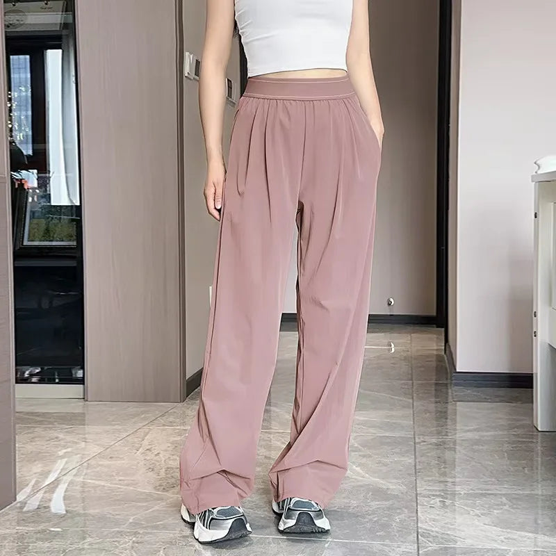 UNITIM Spring Women Straight Sports Pants Solid Loose Casual Yoga Pants for Female Lady Elastic Wiast Lady Quick-Dry Sweatpants