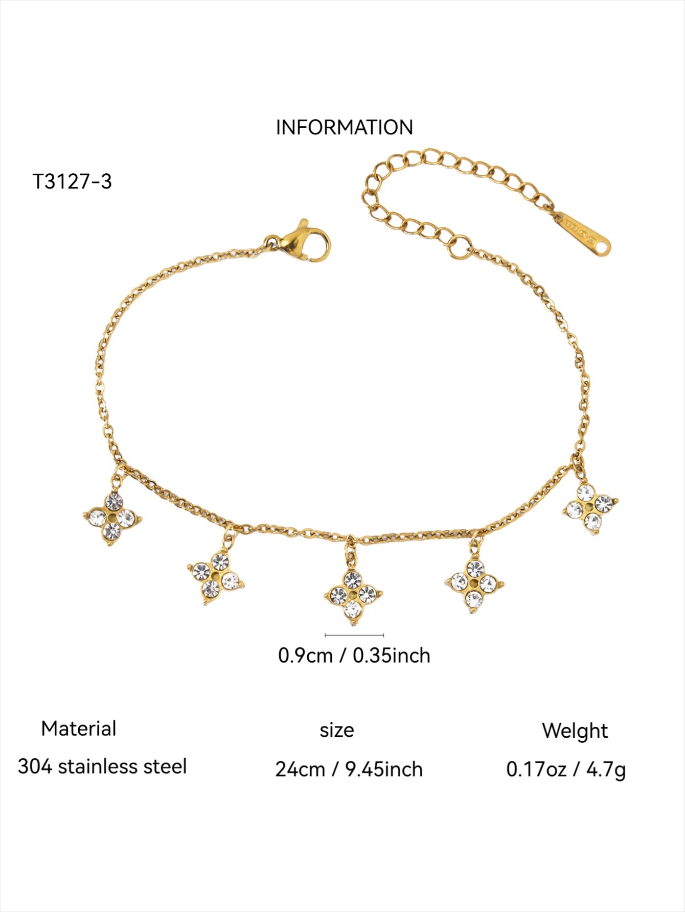 1PC Vintage Ins Fresh Exquisite Jewelry for Women,Stainless Steel Necklace or Bracelet Inlaid Lucky Flower Zircon & Spacer Beads