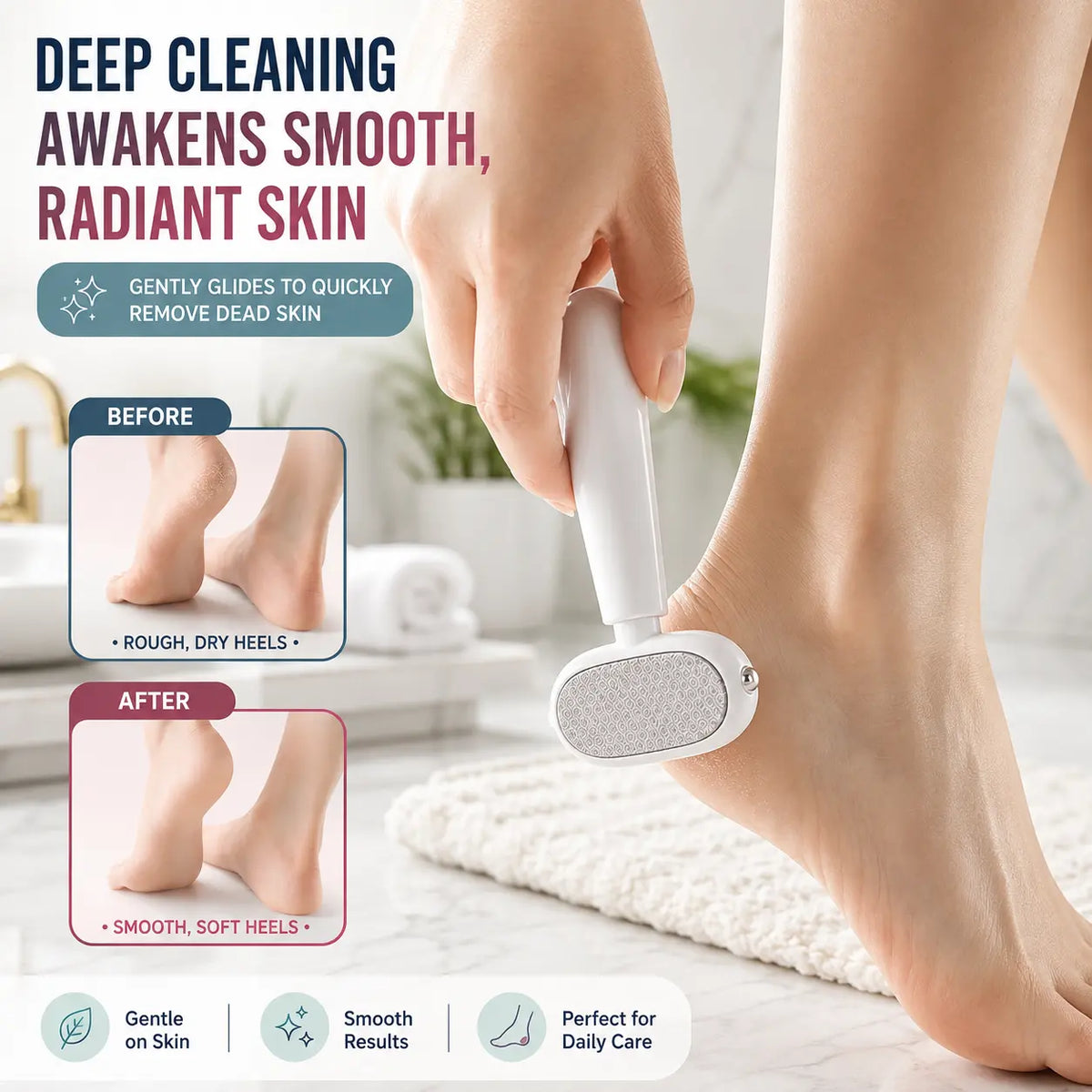 Dual‑Sided Foot Callus Remover, Replaceable Stainless Steel Blade Foot Scraper, Portable Manual Dead Skin Corn Remover, Safe Heels Exfoliator Pedicure Tool for Thick Hard Cracked Skin