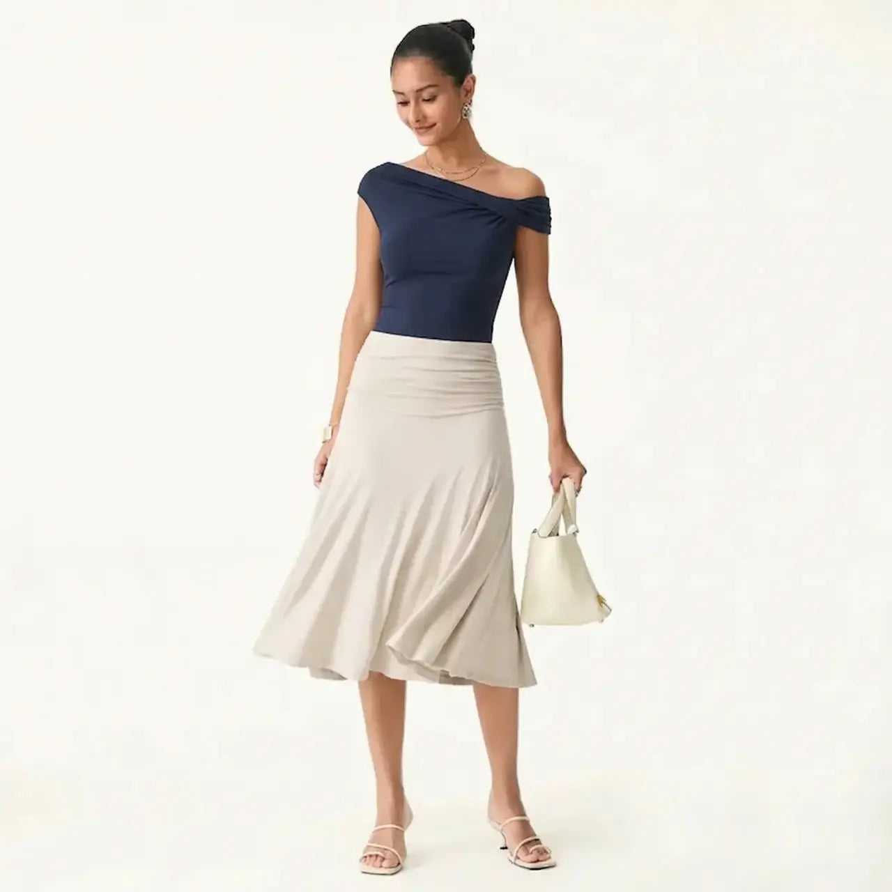 OGL Women'S 2-Piece Matching Skirt Set - Multi-Wear Versatile Neckline Brami Top with Built-In Bra, Flowy Side Ruched A-Line Midi Skirt, Skinkiss Fabric for Summer, Cute 2-Piece Sets for Women'S Clothes Trendy Fashion Style Trendy Look Fashionnova