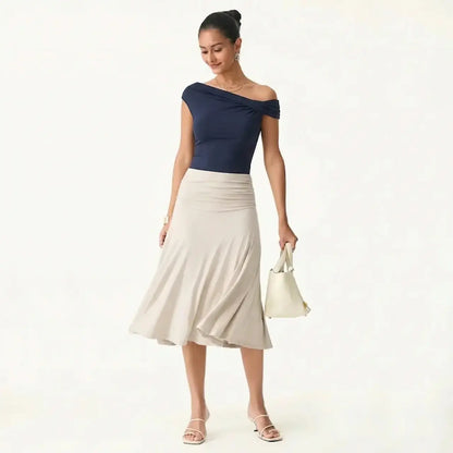OGL Women'S 2-Piece Matching Skirt Set - Multi-Wear Versatile Neckline Brami Top with Built-In Bra, Flowy Side Ruched A-Line Midi Skirt, Skinkiss Fabric for Summer, Cute 2-Piece Sets for Women'S Clothes Trendy Fashion Style Trendy Look Fashionnova