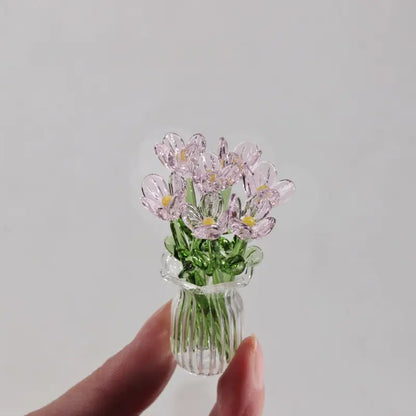 1 Set (8 Flowers + 1 Vase) Handcrafted Mini Glass Artificial Flower Ornaments, DIY Faux Flower Arrangement Bouquet, Decorative Mixed Flower Set for Gifting and Event Decorations, Faux Floral Decor, Artificial Flower Bouquets #GLOBAL PICKS