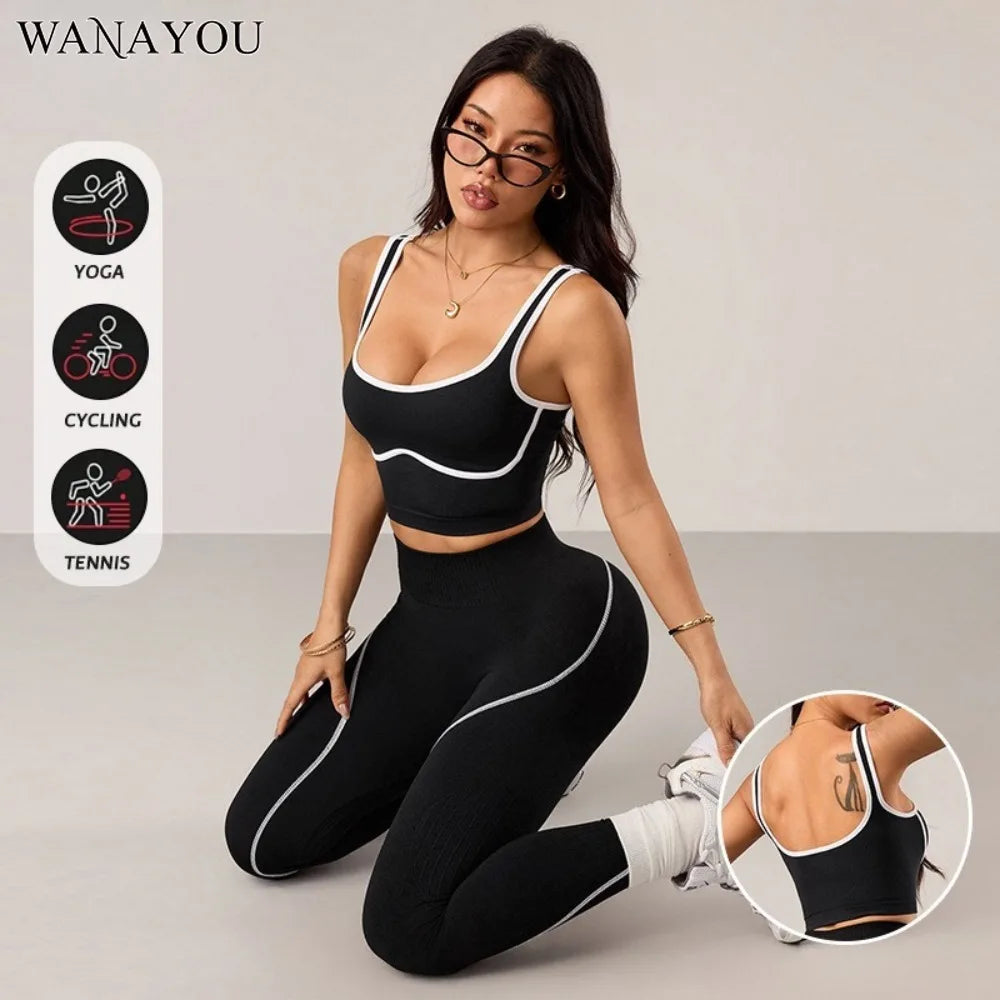 Women Color Block Line Yoga Bra without Chest Pad Shaping Back Design Quick Dry Sports Top Gym Running Training Outdoor