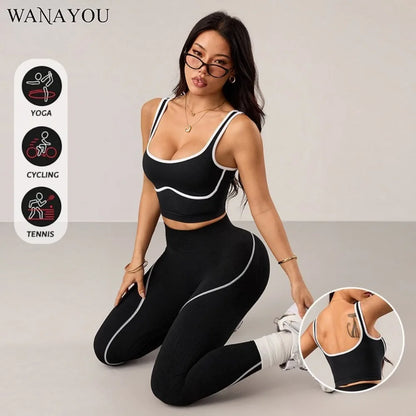 Women Color Block Line Yoga Bra without Chest Pad Shaping Back Design Quick Dry Sports Top Gym Running Training Outdoor