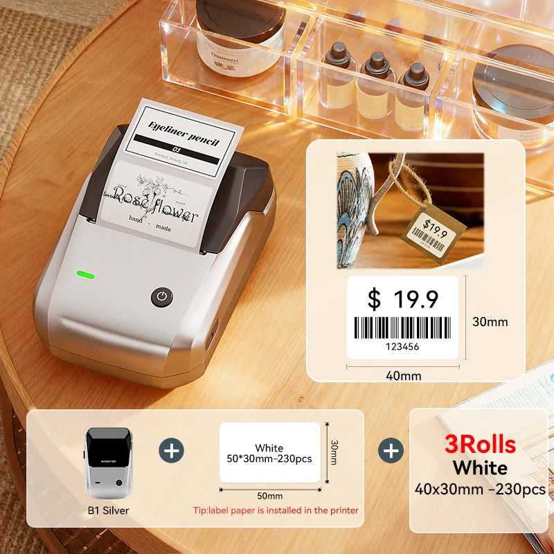 B1 Portable Thermal Printer with Tapes 2 Inch Adhesive Label Printer Mini Bluetooth Sticker Maker Support Smartphones PC