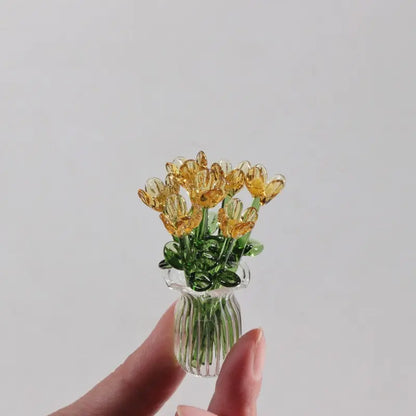 1 Set (8 Flowers + 1 Vase) Handcrafted Mini Glass Artificial Flower Ornaments, DIY Faux Flower Arrangement Bouquet, Decorative Mixed Flower Set for Gifting and Event Decorations, Faux Floral Decor, Artificial Flower Bouquets #GLOBAL PICKS
