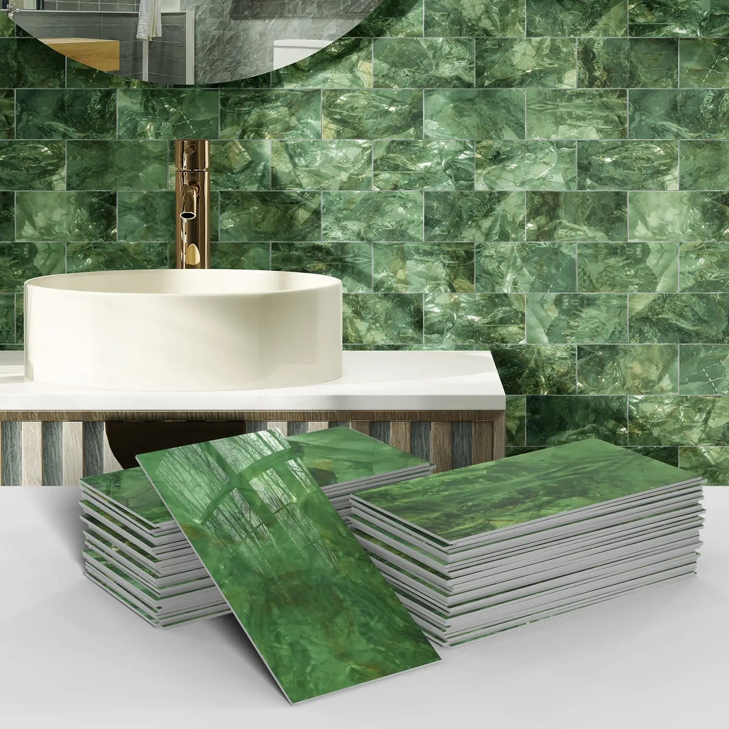 16/32/64PCS Marble Thicker Self-Adhesive Tile Stickers Waterproof Kitchen and Bathroom Minimalist Art 3D Wall Sticker Wallpaper