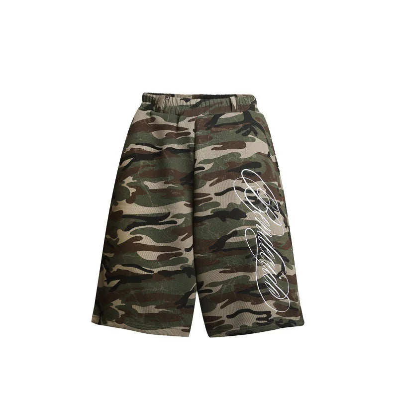 2026 New Summer American High Street Flower Font Wide Pine Subculture Street Middle Pants Street Trend Versatile Leisure Niche