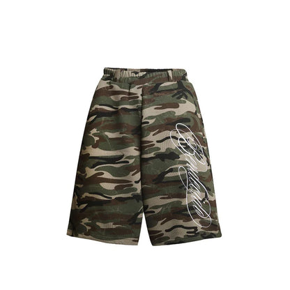 2026 New Summer American High Street Flower Font Wide Pine Subculture Street Middle Pants Street Trend Versatile Leisure Niche