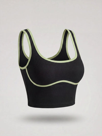 Women Color Block Line Yoga Bra without Chest Pad Shaping Back Design Quick Dry Sports Top Gym Running Training Outdoor