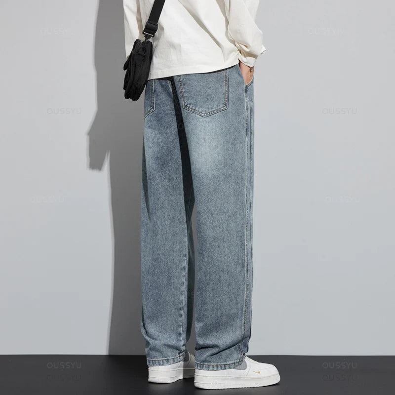 Brand Clothing New Design Cotton Jeans Men Baggy Elastic Waist Cargo Denim Pants Work Wide Leg Korean Trousers Male 4XL