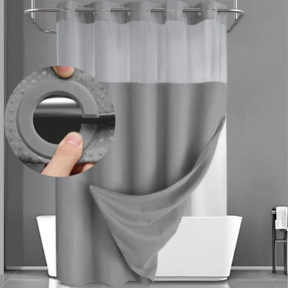 1PC Hookless Waffle Check Shower Curtain Hotel Grade Double Layer Waterproof Bathroom Shower Curtain Easy to Install 10 Colors