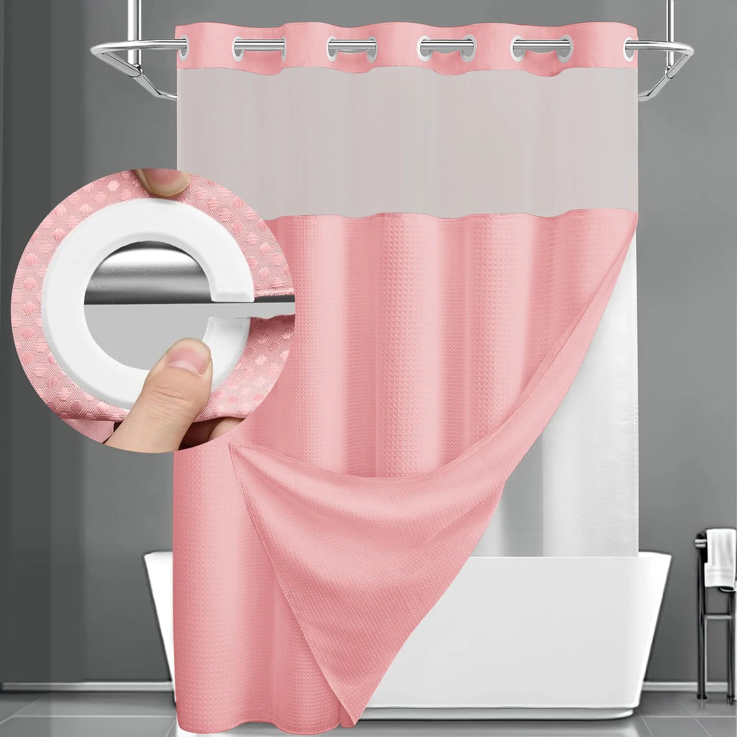 1PC Hookless Waffle Check Shower Curtain Hotel Grade Double Layer Waterproof Bathroom Shower Curtain Easy to Install 10 Colors