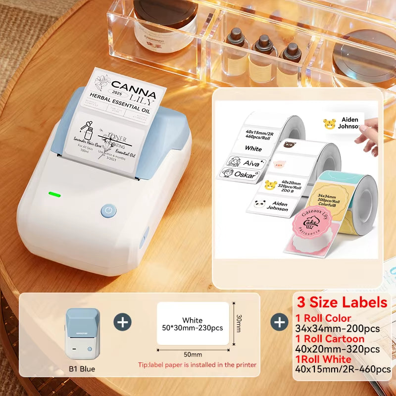 B1 Portable Thermal Printer with Tapes 2 Inch Adhesive Label Printer Mini Bluetooth Sticker Maker Support Smartphones PC