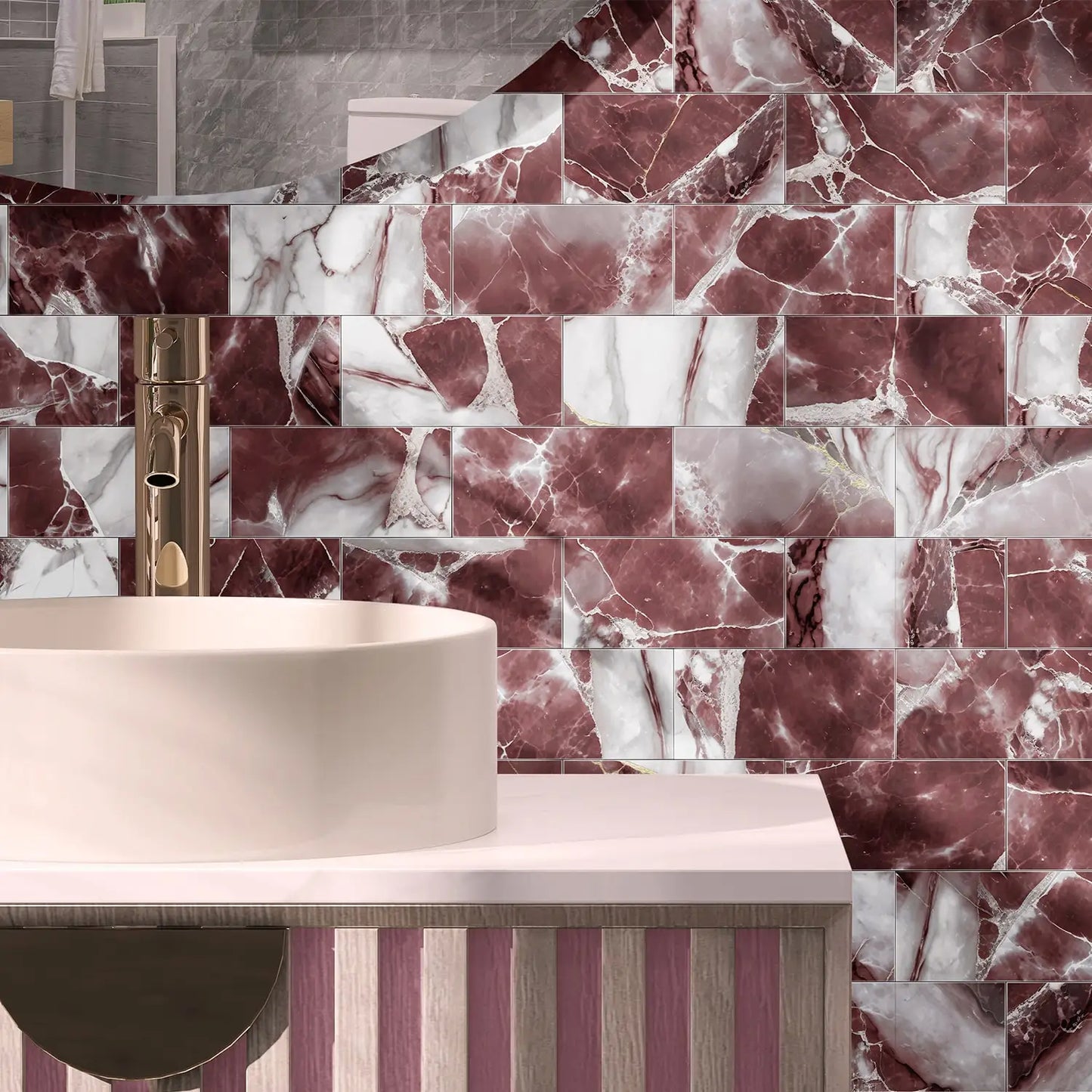 16/32/64PCS Marble Thicker Self-Adhesive Tile Stickers Waterproof Kitchen and Bathroom Minimalist Art 3D Wall Sticker Wallpaper