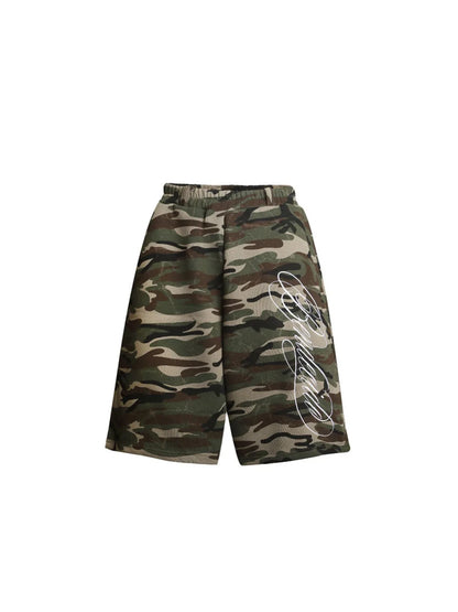 2026 New Summer American High Street Flower Font Wide Pine Subculture Street Middle Pants Street Trend Versatile Leisure Niche