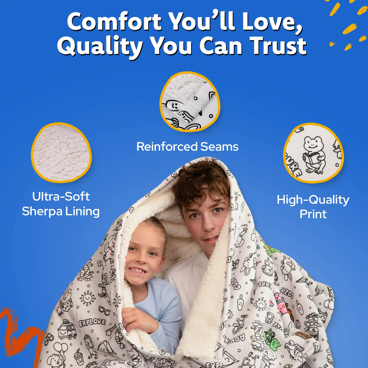 Craftikit Kids Coloring Sherpa Blanket - 60" by 40" Comfy and Cozy Fluffy Lightweight Blanket, Travel Animals Animal Fun Design, Fabric Markers, Travel Tote Bag, Custom Option, Kid-Made Sleepover Buddy Birthday Gift, Cozy Warm Blanket, Soft Blankets