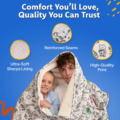 Craftikit Kids Coloring Sherpa Blanket - 60" by 40" Comfy and Cozy Fluffy Lightweight Blanket, Travel Animals Animal Fun Design, Fabric Markers, Travel Tote Bag, Custom Option, Kid-Made Sleepover Buddy Birthday Gift, Cozy Warm Blanket, Soft Blankets