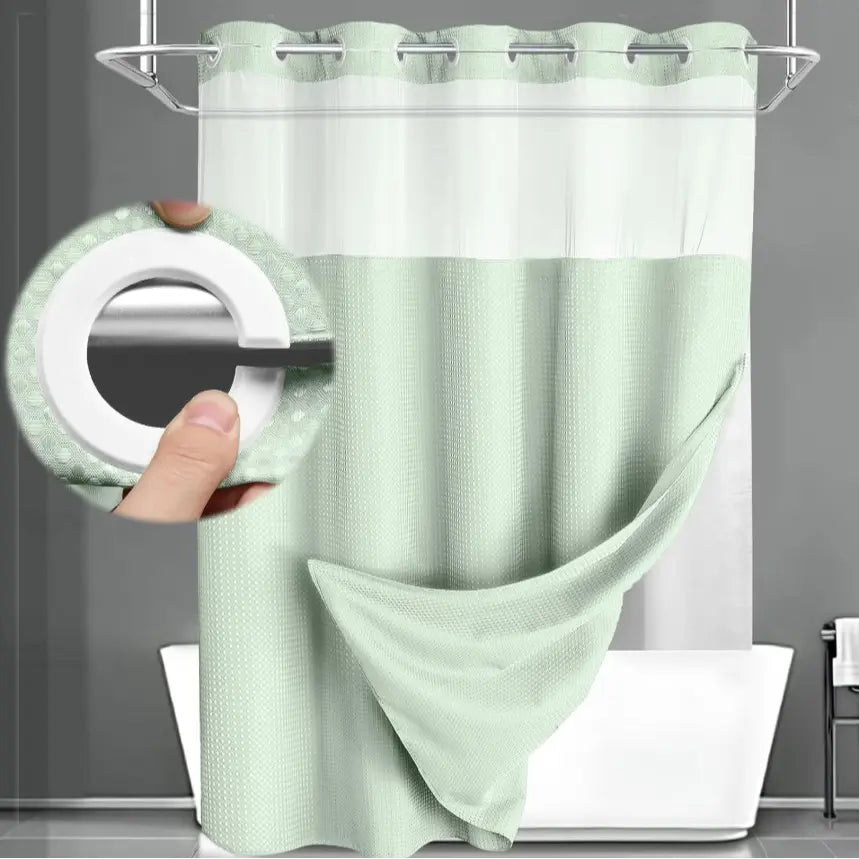 No Hook Washable Waffle Weave Shower Curtain with Snap in Liner -Waterproof Double Layer Shower Curtain with Washableinner Liner, 72 X75 Inch Showercurtain