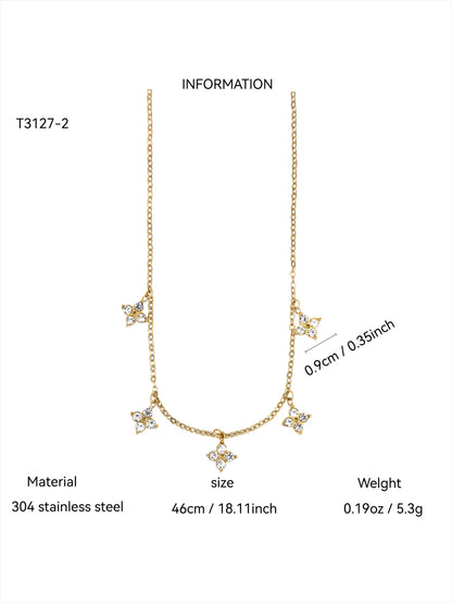 1PC Vintage Ins Fresh Exquisite Jewelry for Women,Stainless Steel Necklace or Bracelet Inlaid Lucky Flower Zircon & Spacer Beads