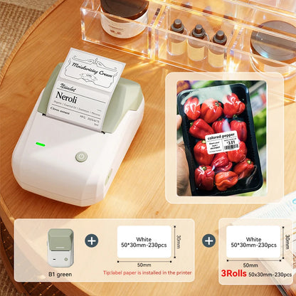 B1 Portable Thermal Printer with Tapes 2 Inch Adhesive Label Printer Mini Bluetooth Sticker Maker Support Smartphones PC