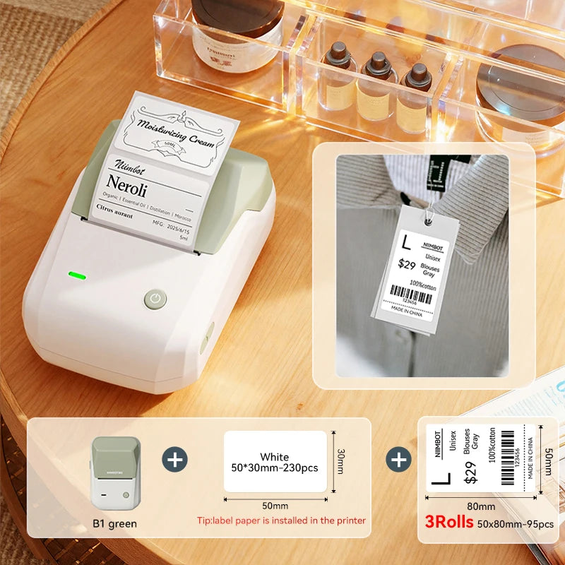 B1 Portable Thermal Printer with Tapes 2 Inch Adhesive Label Printer Mini Bluetooth Sticker Maker Support Smartphones PC