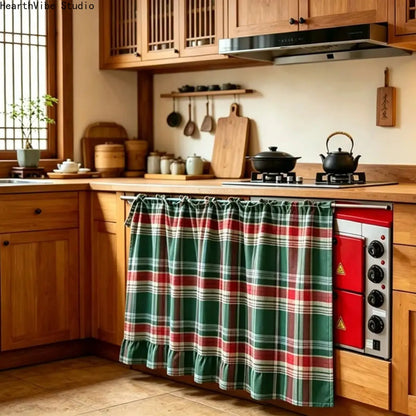 【Summerwins】2026 Farmhouse-Style Stove Curtain, Gingham Grid Ruffle-Edge Tier Curtains, Rural Short Window Valance, Home Kitchen Dust Cover, Plaid Floral Window Treatments, Aesthetic House Decor, Unique Room Decor