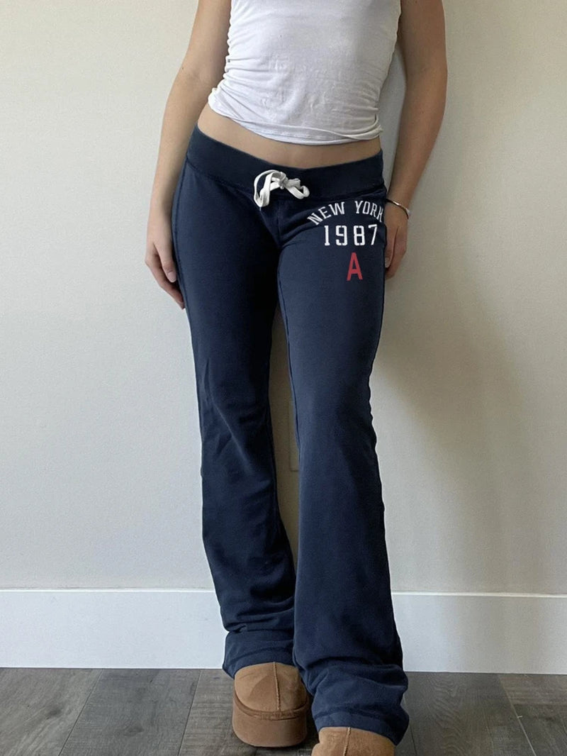 America Fashion Y2K Low Waist Slight Strech Letter Print All Match Streetwear Long Pants