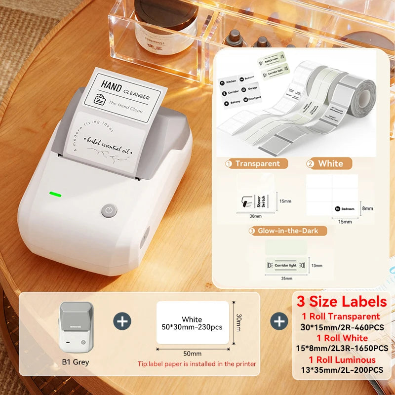 B1 Portable Thermal Printer with Tapes 2 Inch Adhesive Label Printer Mini Bluetooth Sticker Maker Support Smartphones PC