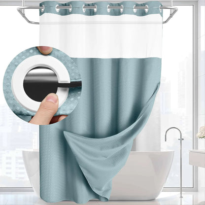 1PC Hookless Waffle Check Shower Curtain Hotel Grade Double Layer Waterproof Bathroom Shower Curtain Easy to Install 10 Colors