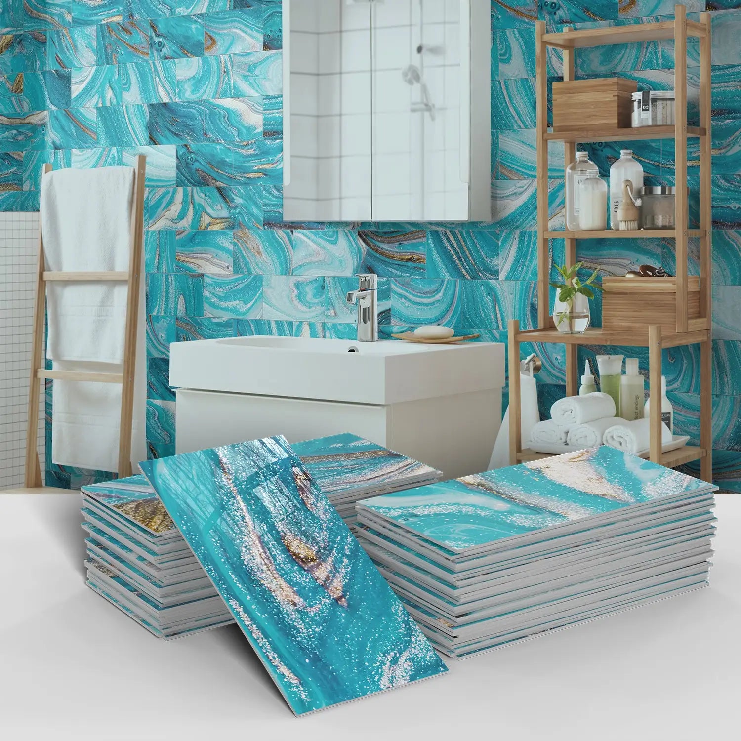 16/32/64PCS Marble Thicker Self-Adhesive Tile Stickers Waterproof Kitchen and Bathroom Minimalist Art 3D Wall Sticker Wallpaper