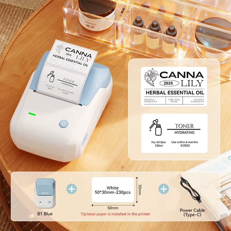 B1 Portable Thermal Printer with Tapes 2 Inch Adhesive Label Printer Mini Bluetooth Sticker Maker Support Smartphones PC