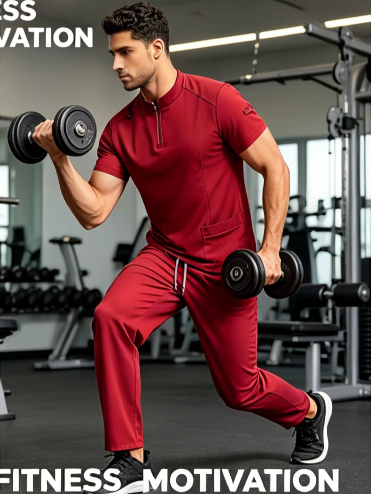 Mens Stand Collar Zip Front Scrub Set Workwear Straight Leg Pants Casual Gym Fitness Uniform Suit