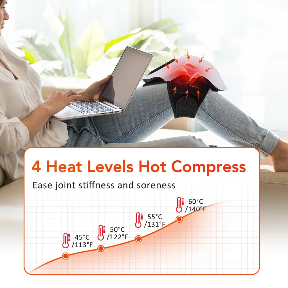 Wireless Electric Heated Knee Massager Pad with 4 Heating 4 Vibration Hot Compress Red Infrared Light for Joint Relaxation