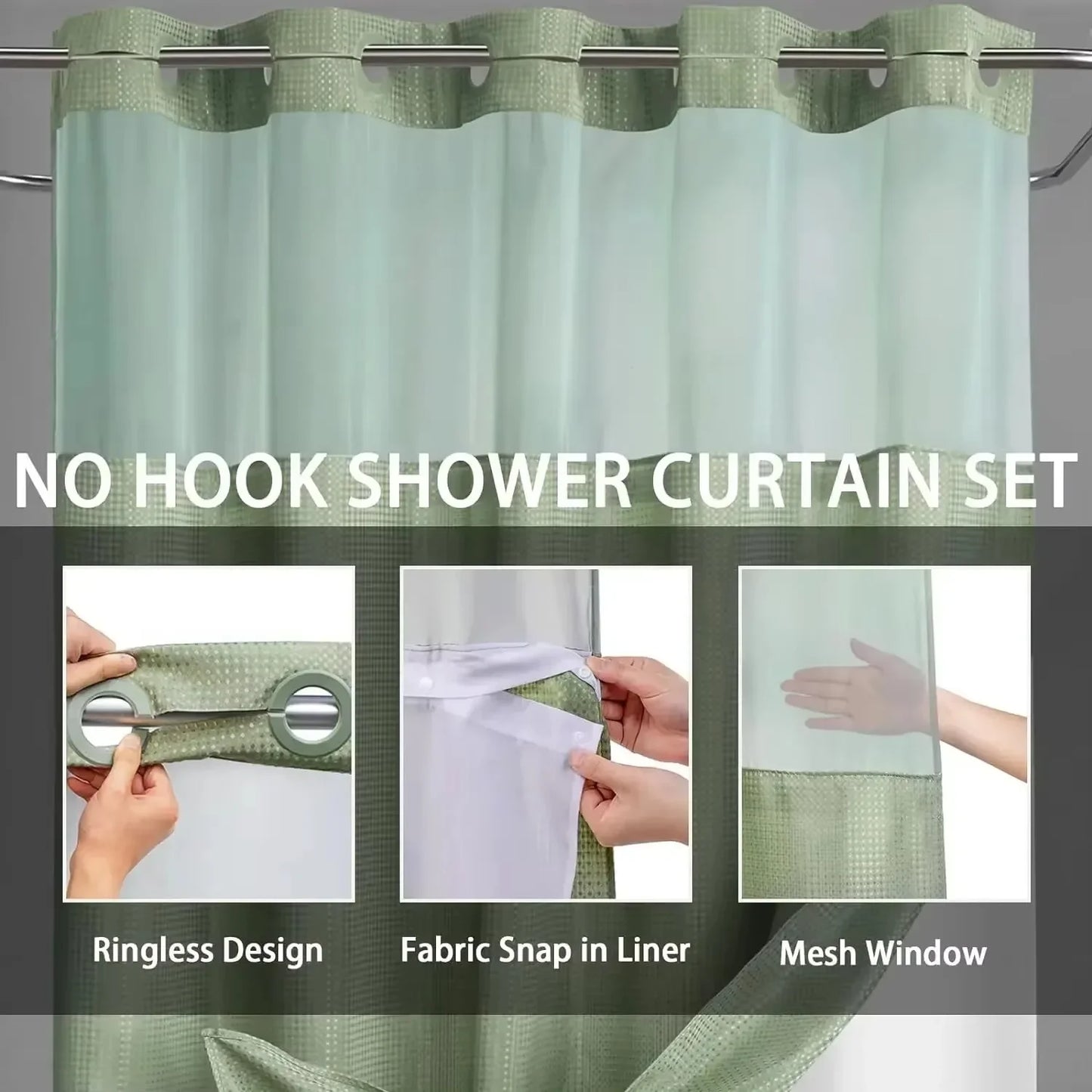 1PC Hookless Waffle Check Shower Curtain Hotel Grade Double Layer Waterproof Bathroom Shower Curtain Easy to Install 10 Colors