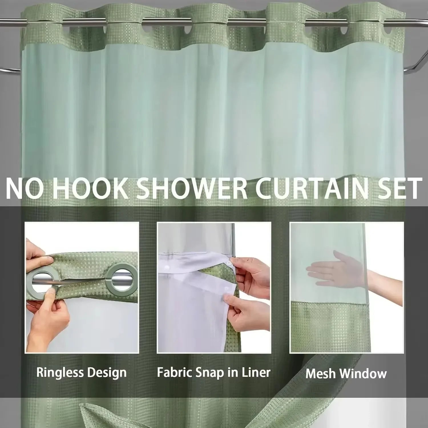 1PC Hookless Waffle Check Shower Curtain Hotel Grade Double Layer Waterproof Bathroom Shower Curtain Easy to Install 10 Colors