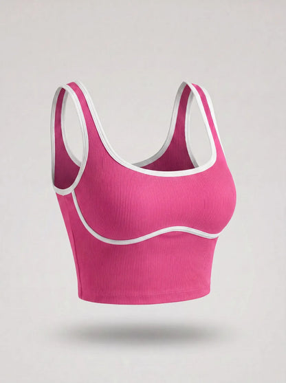 Women Color Block Line Yoga Bra without Chest Pad Shaping Back Design Quick Dry Sports Top Gym Running Training Outdoor