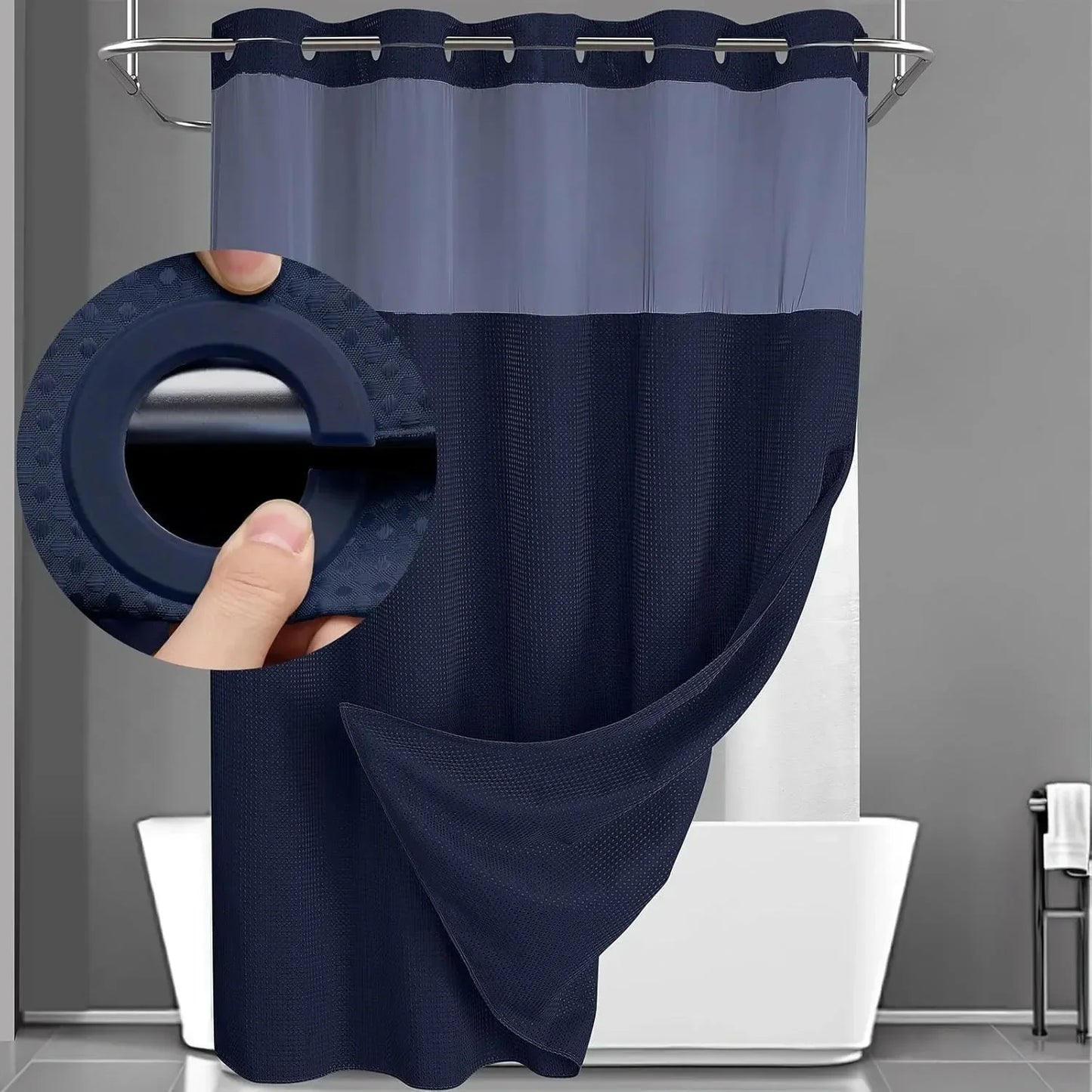 1PC Hookless Waffle Check Shower Curtain Hotel Grade Double Layer Waterproof Bathroom Shower Curtain Easy to Install 10 Colors