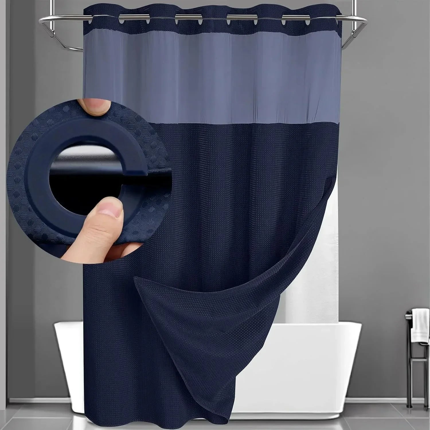 1PC Hookless Waffle Check Shower Curtain Hotel Grade Double Layer Waterproof Bathroom Shower Curtain Easy to Install 10 Colors