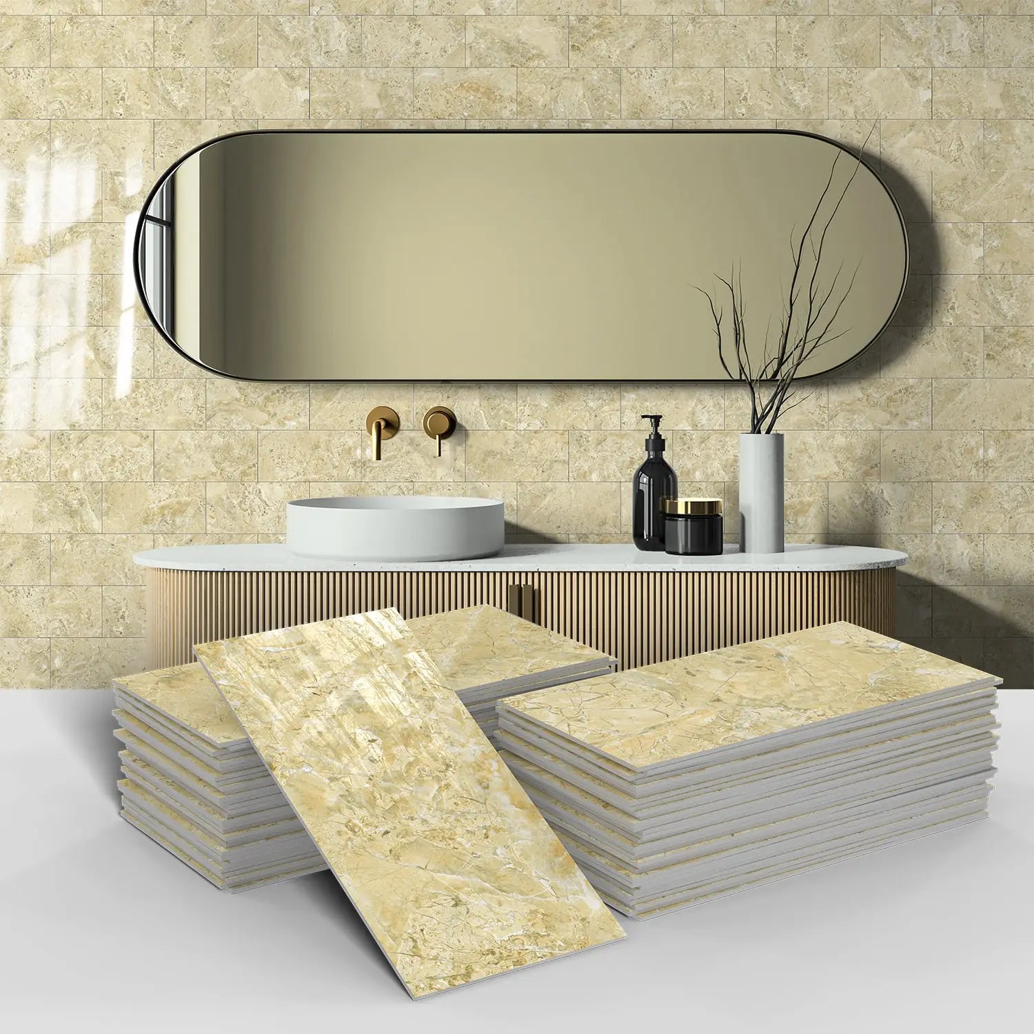 16/32/64PCS Marble Thicker Self-Adhesive Tile Stickers Waterproof Kitchen and Bathroom Minimalist Art 3D Wall Sticker Wallpaper