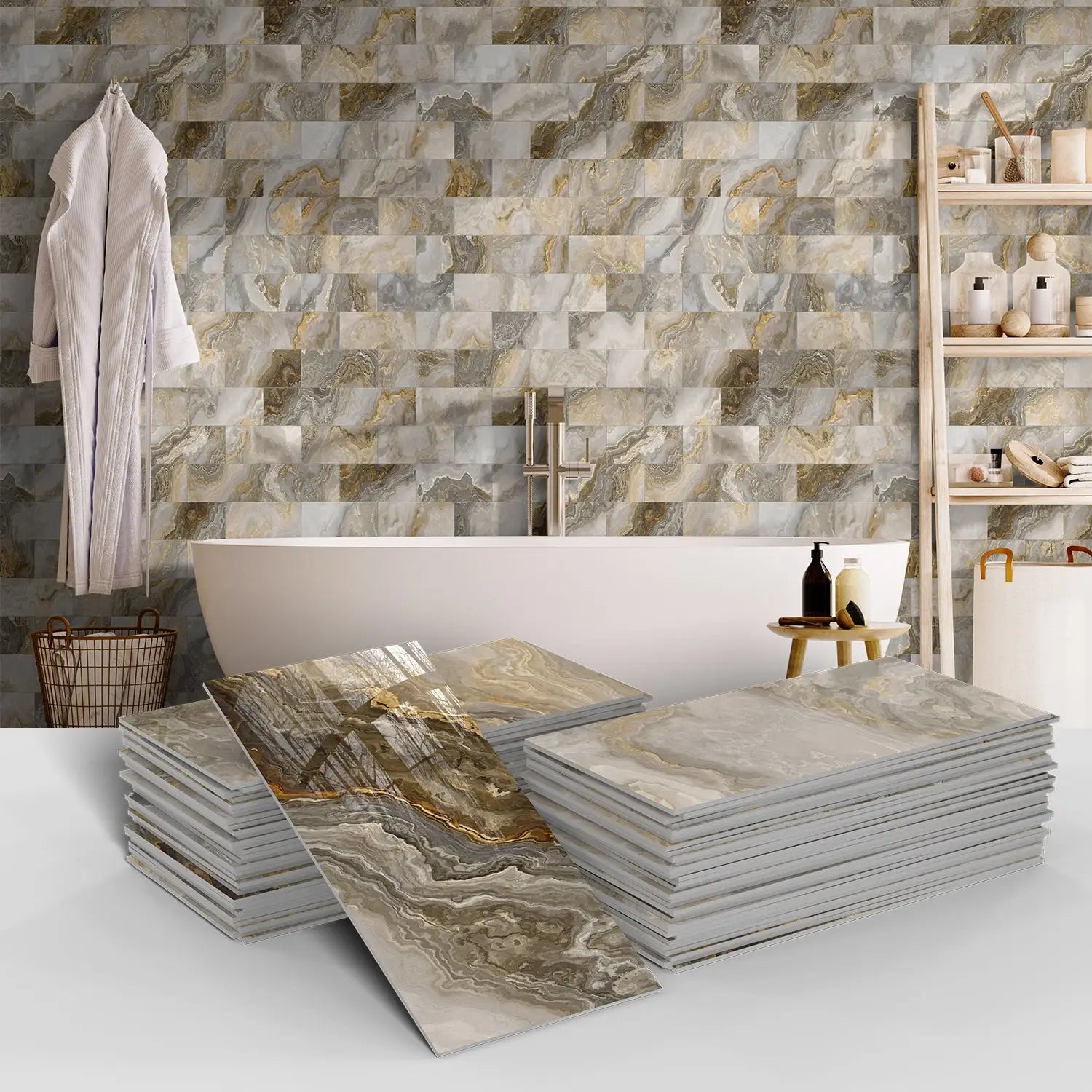 16/32/64PCS Marble Thicker Self-Adhesive Tile Stickers Waterproof Kitchen and Bathroom Minimalist Art 3D Wall Sticker Wallpaper