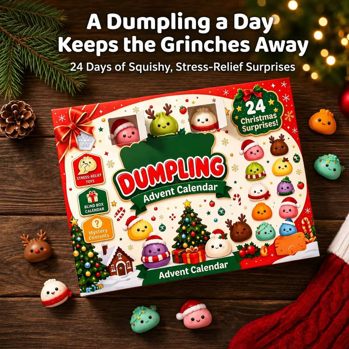 New Christmas Squishy Advent Calendar 24 Day Countdown Surprise Box Dumpling Squishies Slow Rebound Squeeze Sensory Gift Decor