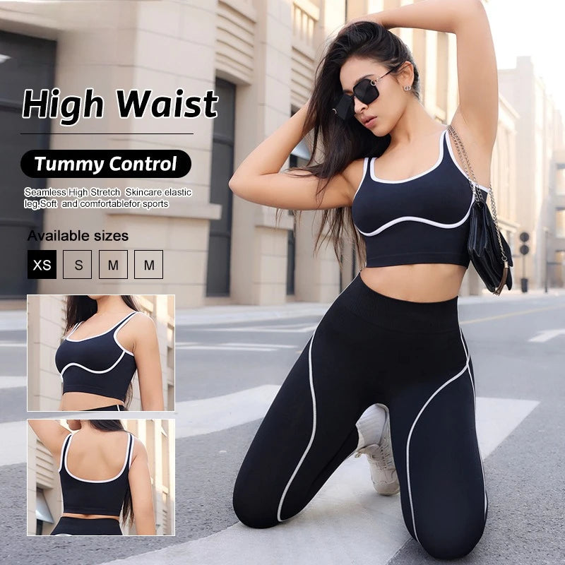 Women Color Block Line Yoga Bra without Chest Pad Shaping Back Design Quick Dry Sports Top Gym Running Training Outdoor