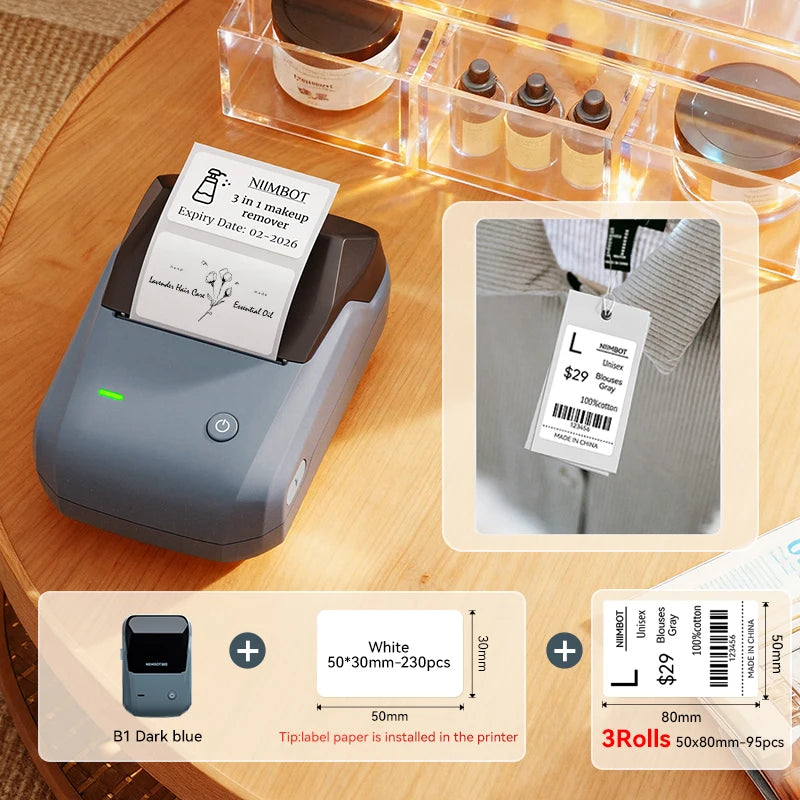 B1 Portable Thermal Printer with Tapes 2 Inch Adhesive Label Printer Mini Bluetooth Sticker Maker Support Smartphones PC