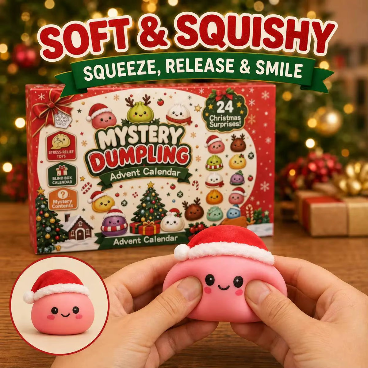 New Christmas Squishy Advent Calendar 24 Day Countdown Surprise Box Dumpling Squishies Slow Rebound Squeeze Sensory Gift Decor