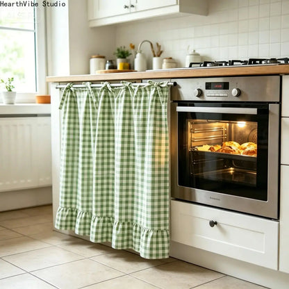 【Summerwins】2026 Farmhouse-Style Stove Curtain, Gingham Grid Ruffle-Edge Tier Curtains, Rural Short Window Valance, Home Kitchen Dust Cover, Plaid Floral Window Treatments, Aesthetic House Decor, Unique Room Decor