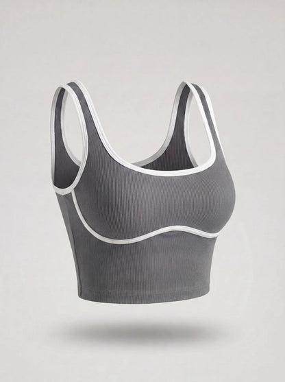 Women Color Block Line Yoga Bra without Chest Pad Shaping Back Design Quick Dry Sports Top Gym Running Training Outdoor