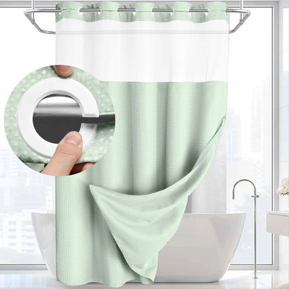 1PC Hookless Waffle Check Shower Curtain Hotel Grade Double Layer Waterproof Bathroom Shower Curtain Easy to Install 10 Colors